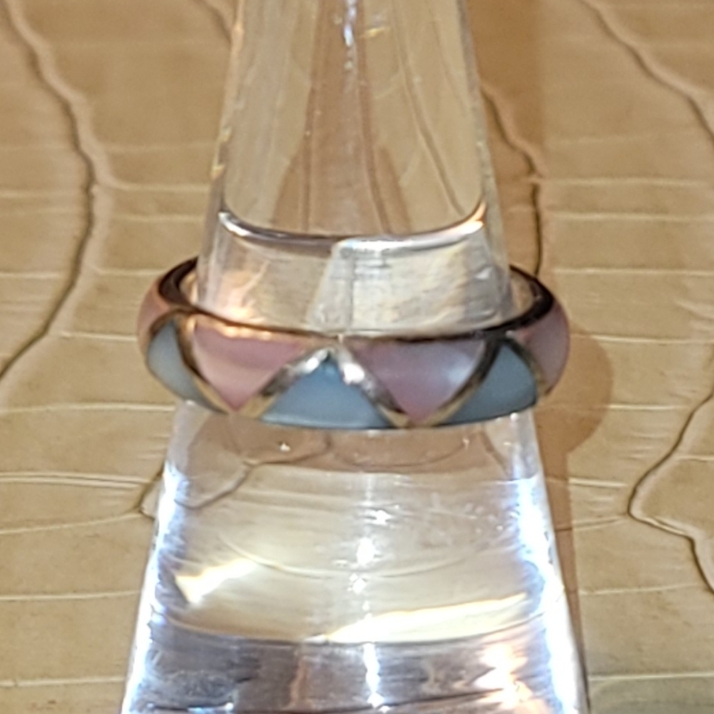 Sterling Blue and Pink Mother of Pearl Ring